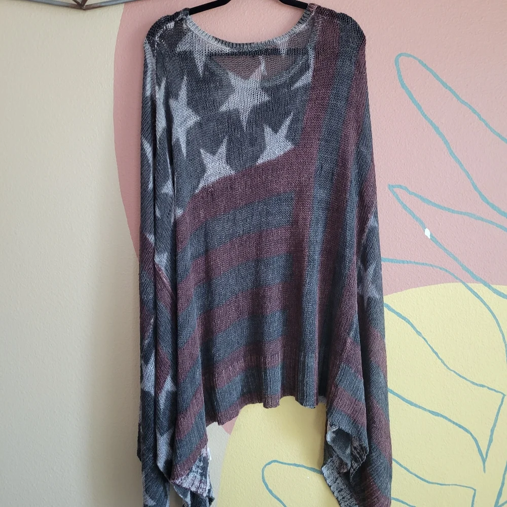 Super Rare Free People Broad Stripes and Bright Stars Poncho OS - Picture 9 of 12